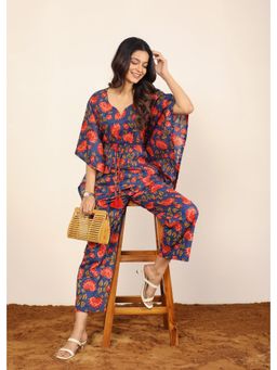 Kaori By Shreya - Cotton Indo Western Co-Ord - Blue (Set of 2)