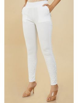 Soch - Women White Viscose Embroidered Pant