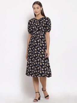 Ayrolane - Black Printed Fit & Flare Dress