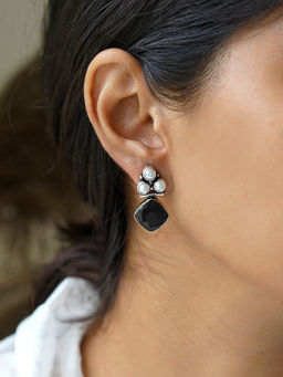 Teejh - Delisha Black Stone Silver Oxidised Stud Earrings for Women