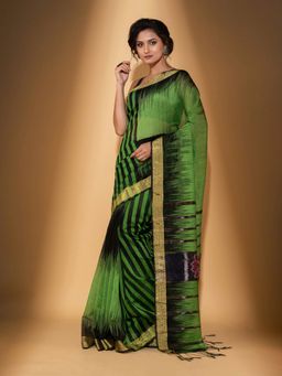 Beatitude - Green Blended Cotton Woven Saree with Unstitched Blouse