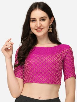 Amrutam Fab - Women's Jacquard Pink Boat Neck Blouse