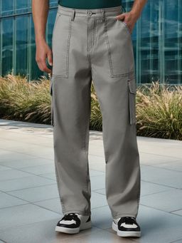 Bewakoof - Men's Grey Straight Fit Cargo Pants