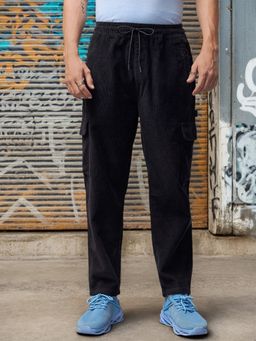 Bewakoof - Men's Black Tapered Fit Japanese Cargo Carpenter Pants