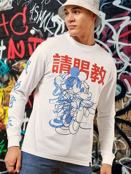 Bewakoof - Official Disney Men's White Legend of Mickey Graphic Printed Oversized T-shirt