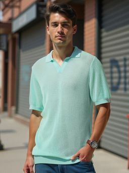 Bewakoof - Mens Aqua Flatknit Polo T-shirt