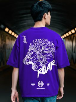 Bewakoof - Men's Blue Roaring Beast Graphic Printed Oversized T-shirt