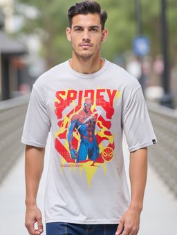 Bewakoof - Air 1.0 Official Marvel Men's Vapour Blue Spidey Graphic Printed Oversized T-shirt