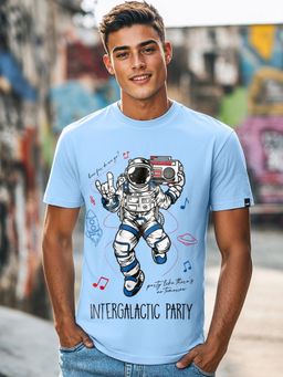 Bewakoof - Official Nasa Men's Blue Inter Galactic Party Graphic Printed T-shirt