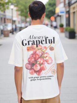 Bewakoof - Air 1.0 Men's Gardenia Grapeful Graphic Printed Oversized T-shirt