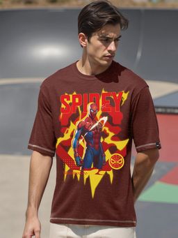 Bewakoof - Air 1.0 Official Marvel Men's Brick Red Spidey Graphic Printed Oversized T-shirt