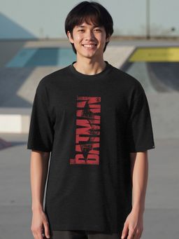 Bewakoof - Air 1.0 Official DC Men's Black Batman Logo Graphic Printed Oversized T-shirt