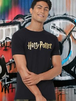 Bewakoof - Official Harry Potter Men's Black Harry Potter Logo Graphic Printed T-shirt