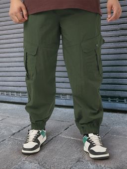 Bewakoof - Men's Olive Green Super Loose Fit Plus Size Cargo Jogger Pants