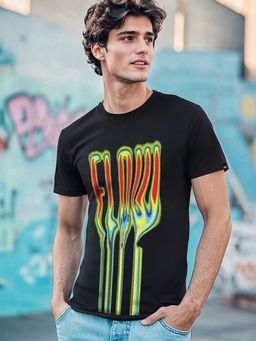 Bewakoof - Men's Jet Black Flow Graphic Printed T-shirt