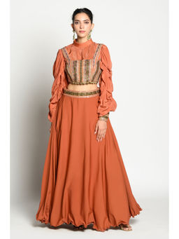 RISHI & VIBHUTI - Aayat Top Blouse And Skirt (Set of 3)