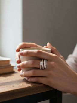 Yellow Chimes - Women Classic Halo Silver Plated Solitaire Ring