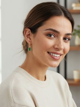 Yellow Chimes - Women Gold Plated Green Zircon Dangler Earrings