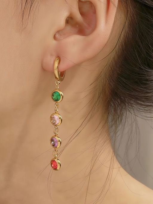 Yellow Chimes Women Multi-Color Rainbow Gold Plated Drop Earrings