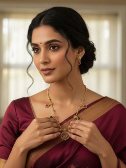 Yellow Chimes - Women Multi-Color Lotus Enamel Antique Gold Plated Charm Jewellery Set