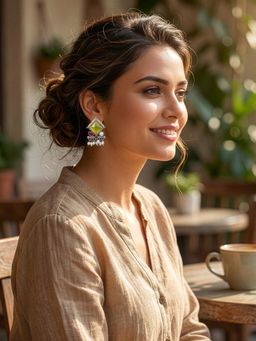 Yellow Chimes - Women Multi-Color Stone Pearl Gold Plated Drop Earrings