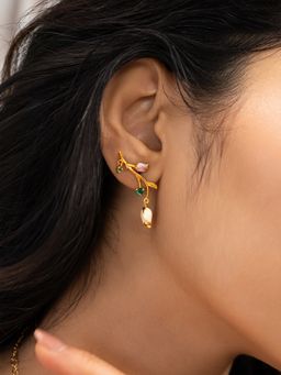 Shaya by CaratLane - 925 Silver Shaya by CaratLane Women Nasrin Rose Crafted Gold Plated Drop Earrings