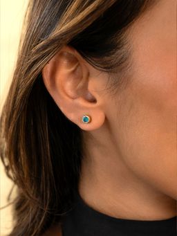 Shaya by CaratLane - 925 Silver Shaya by CaratLane Women Focus Blue Crafted Gold Plated Stud Earrings