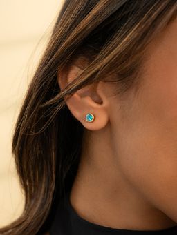 Shaya by CaratLane - 925 Silver Shaya by CaratLane Women Azure Blue Crafted Gold Plated Stud Earrings