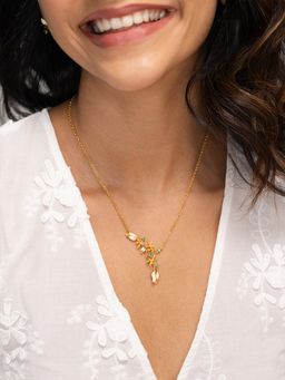 Shaya by CaratLane - 925 Silver Shaya by CaratLane Women Sevti Rose Gold Plated Green Stone Crafted Necklace