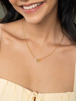 Shaya by CaratLane - Women 925 Silver Pink Rose and Stone Gold Plated Crafted Necklace