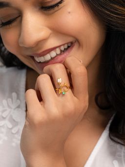 Shaya by CaratLane - Women 925 Silver Sevti Rose Crafted Green Stone Gold Plated Ring