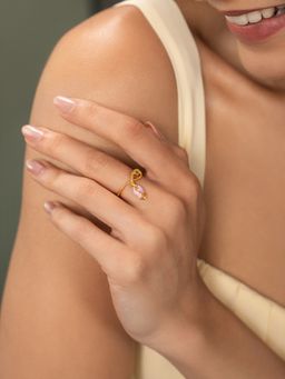 Shaya by CaratLane - Women 925 Silver Rose Crafted Pink-Green Stone Gold Plated Ring