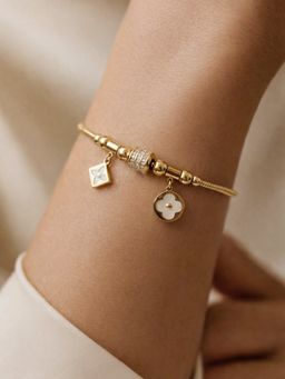 ARTKLIM - Women Gold Plated Floral Charms Classic Adjustable Anti-Tarnish Bracelet