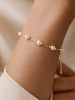 ARTKLIM - Women Gold Plated Elegant Pearl Beads Adjustable Anti-Tarnish Bracelet