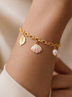 ARTKLIM - Women Gold Plated Elegant White-Pink Shell Motif Anti-Tarnish Bracelet