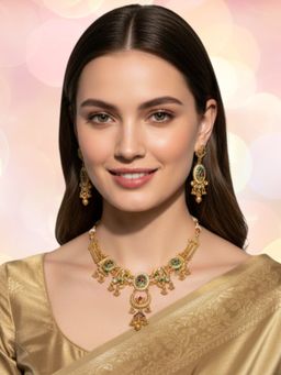 OOMPH - Women Multi-Color Kundan Heritage Lotus Design Rajwadi Necklace Set