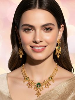 OOMPH - Women Multi-Color Kundan Heritage Rajwadi Necklace Set