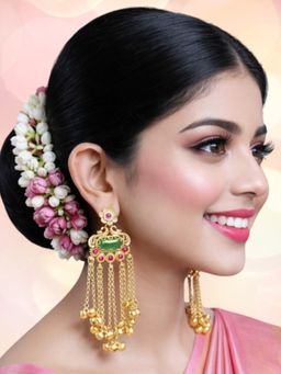 OOMPH - Women Multi-Color Kundan Heritage Kashmiri Drop Jhumka Earrings