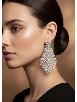 KALKI FASHION - Women White Stone Studded Drop Earrings