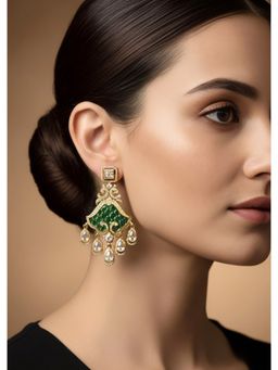 KALKI FASHION - Women Green Anti Tarnish CZ Diamond Brass Drop Earrings