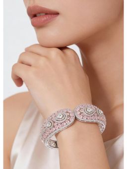 KALKI FASHION - Women Rose Light Pink Style Rhodium Plated Cuff