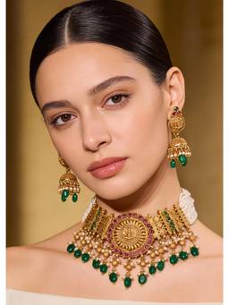 KALKI FASHION - Women Multi-Color Traditional Temple Necklace Set