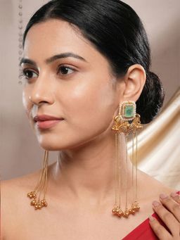 Saraf RS Jewellery - Women Gold plated Mint Green Ghungroo Drop Earrings