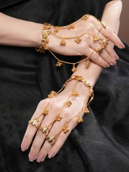Saraf RS Jewellery - Women 22k Gold Plated Honey Bee Ghungroo Multi-Chain Hathphools