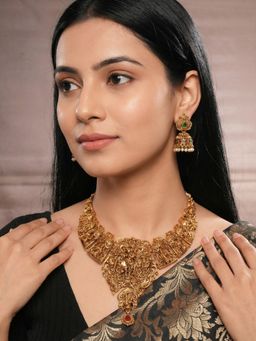 Saraf RS Jewellery - Women Multi-Color Gold Plated Vishnu ji Dashavatar Temple Jewellery Set