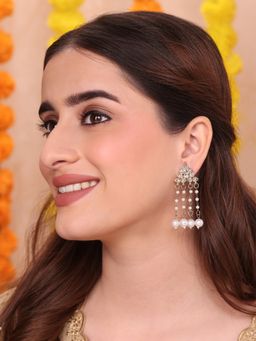 Fida - Women Antique Gold-Tone Kundan Pearl Chain Drop Earrings