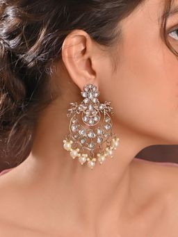 Fida - Women Elegant Kundan Pearl Floral Chandbali Earrings