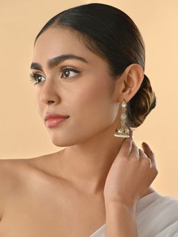 Fida - Women White Kundan Pearl Drop Earrings