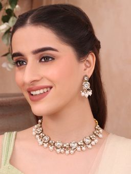 Fida - Women Antique Gold Plated White Stones and Pearl Jewellery Set