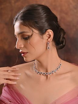 Fida - Women Luxurious Sapphire Blue Floral Wedding Jewellery Set